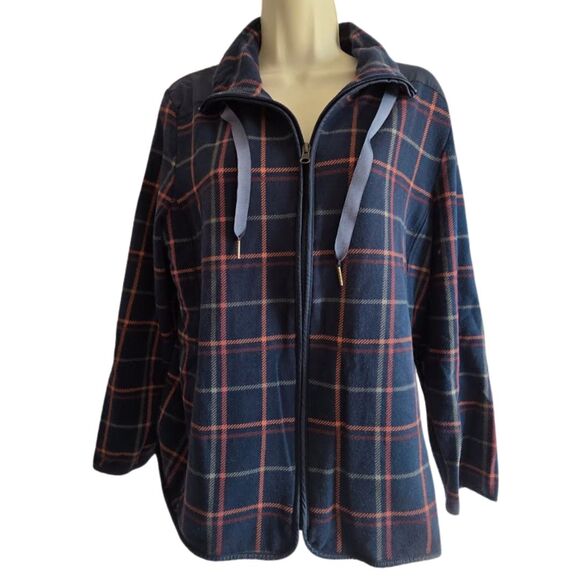 Talbots XL P Navy Blue Plaid Knit Jacket - Picture 3 of 15